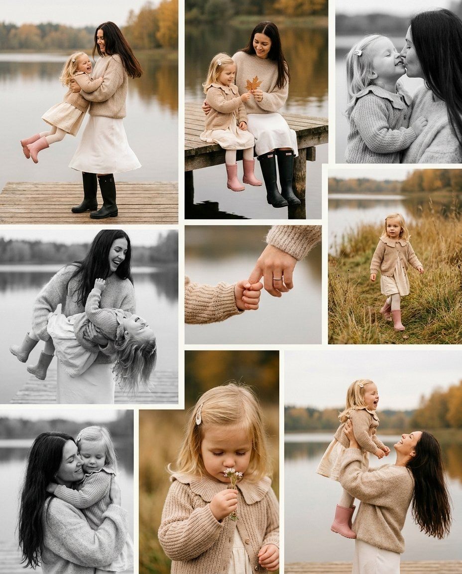Výber fotografií z jedného fotenia: Mama s dcérkou na móle pri jazere