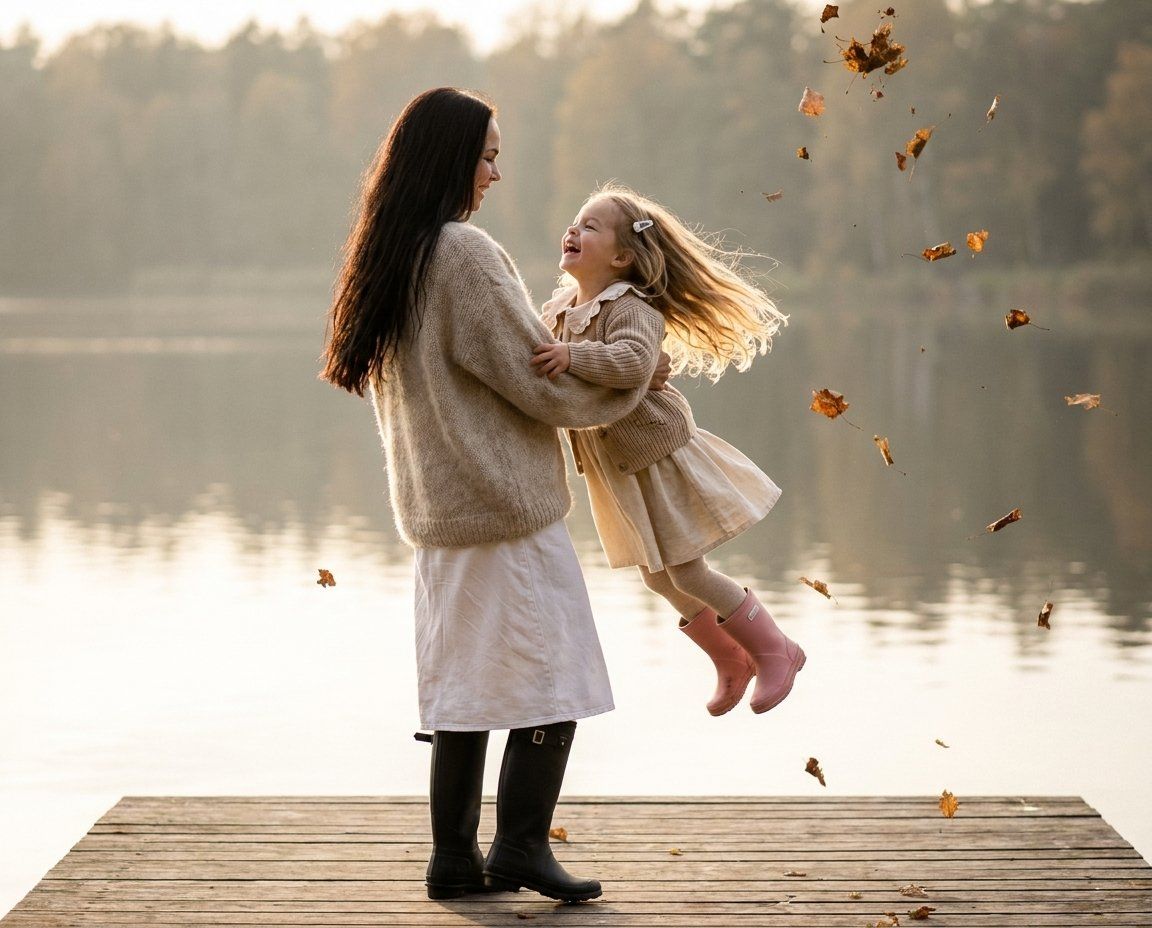 Mama s dcérkou na móle pri jazere